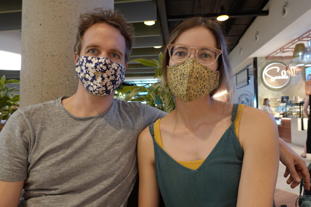 The author and her husband in the Sydney airport before traveling to Malaysia.